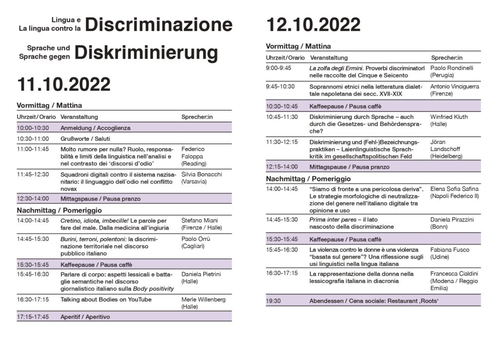Zeitplan "Sprache und Diskriminierung - Sprache gegen Diskriminierung"